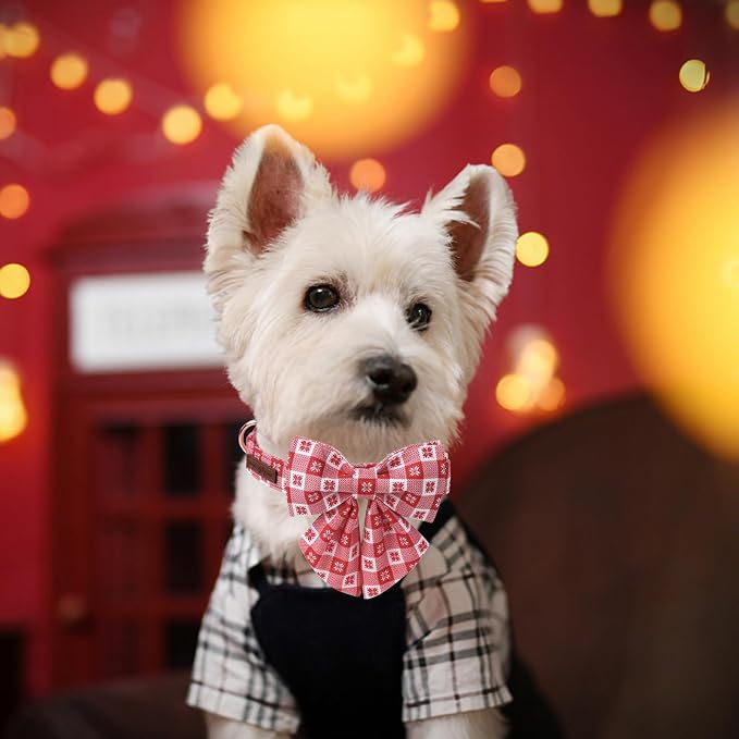 Unique Style Paws Christmas Day Dog Collar with Bowtie Red Christmas Papercut Cotton Puppy Collars for Small Medium Large Dogs