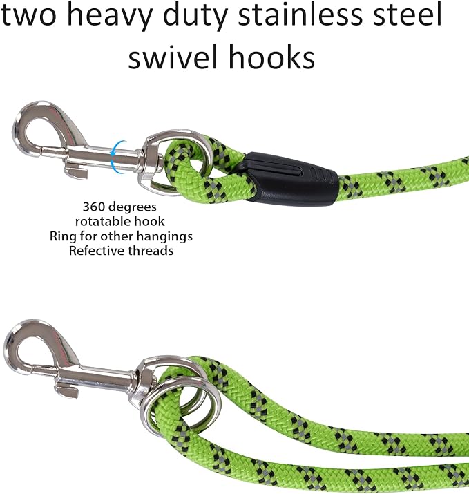 Heavy Duty Dog Leash for Large, Medium, Small Dogs - 10FT/16FT/30FT/50FT/100FT, Reflective Threads for Night Walking, Playing, Camping, or Yard