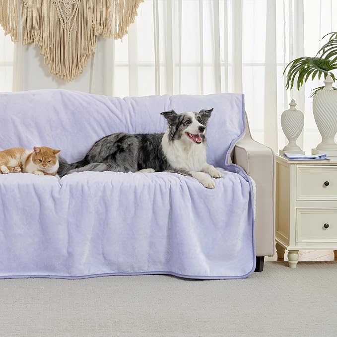 Waterproof Blanket for Bed Couch Sofa, Soft Liquid Pee Proof Pet Blanket for Dog Puppy Cat, Reversible Sherpa Fleece Furniture Protector (Lilac, 60x80 inches)