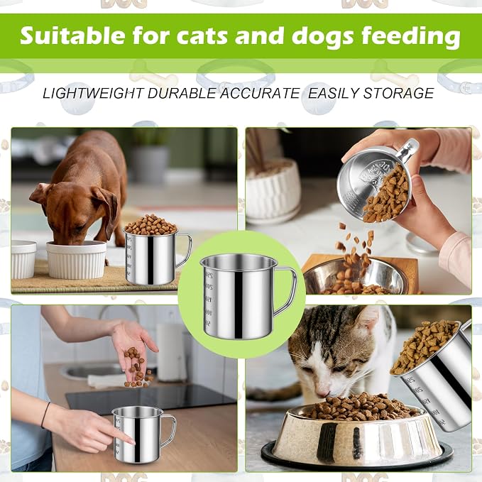 Dog Food Scoop 1 Cup,304 Stainless Steel Measuring Cups with Handle Pet Food Scoop Cup Measuring Scoop for Dogs, Cats, Birds & Rabbits – Ideal for Dry Food & Treats