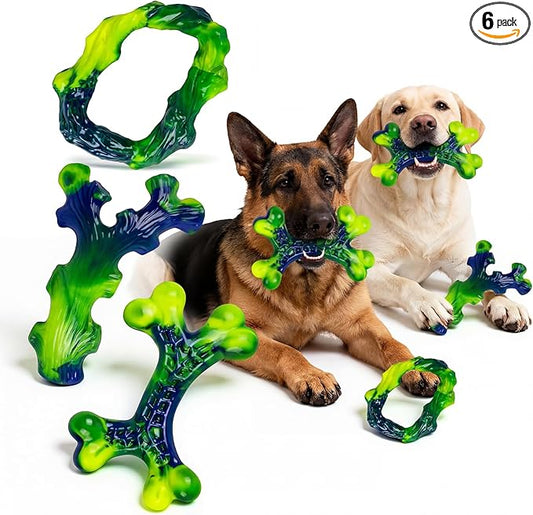 Frienhund 6-Pack Indestructible Dog Toys for Large Breed: Dog Toys for Aggressive Chewers, Durable Nylon Bone for Large Dogs, Dog, Peanut Butter Flavor