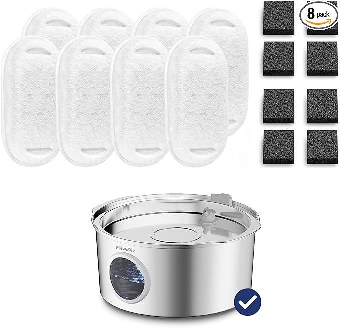 PawsPik Replacement Filters for PawsPik Stainless Steel Dog Water Fountain, 1.8-Gal, 8 - Pack