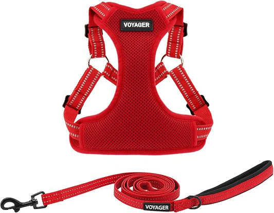 Best Pet Supplies Voyager Adjustable Step-in Flex Breathable Mesh Dog Harness for Small Medium Large Dogs Leash Set (Red), XS