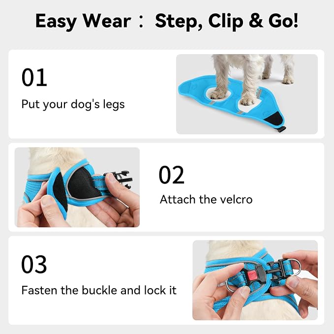 Joytale Small Dog Harness, Breathable Mesh Step-in Vest, Reflective Soft Padded Harnesses for Medium Dogs, Sky Blue, XL