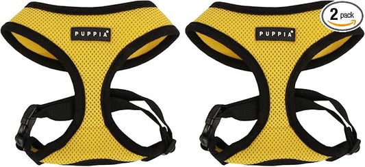 Puppia Soft Dog Harness No Choke Over-The-Head Triple Layered Breathable Mesh Adjustable Chest Belt and Quick-Release Buckle, Yellow, X-Small (Pack of 2)