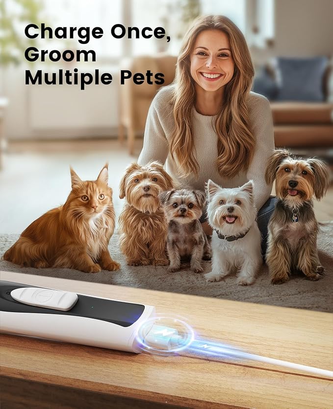 oneisall Low-Noise Dog Paw Trimmer with LED Light, Paw Trimmer for Dogs &Cats 0.8inch/20mm Wide Blade, 35dB Cordless Electric Pet Paw Grooming Clippers for Paws, Ears, Face, Rump