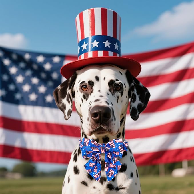 Maca Bates American Flag Dog Collar with Sailor Bow 4th of July Dogs Bowtie Adjustable Durable Patriotic Collars USA Collor Blue Independence Day 4 of 7 Gift for Small Medium Large Boy Girl Puppy