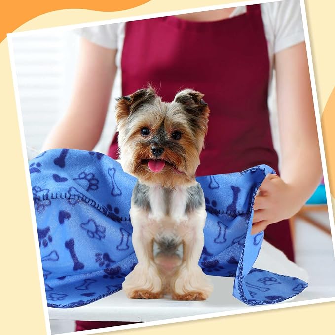 Preboun 50 Pack Puppy Blankets Bulk, 24 x 28 Inch Soft Fleece Pet Paw Print Blankets, Sleep Mat Bed Cover for Kitten, Dogs, Cats & Small Animals, 25 Styles
