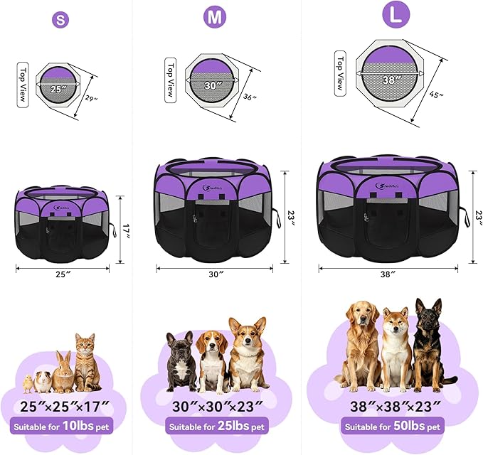 Siedihit Dog Cat Playpen, Puppy Pet Playpen, Small Dogs Tent Crates Cage Indoor/Outdoor, Portable Pop Up Dog Kennel Playpen with Carrying Case for Dogs/Cats/Rabbits,Purple