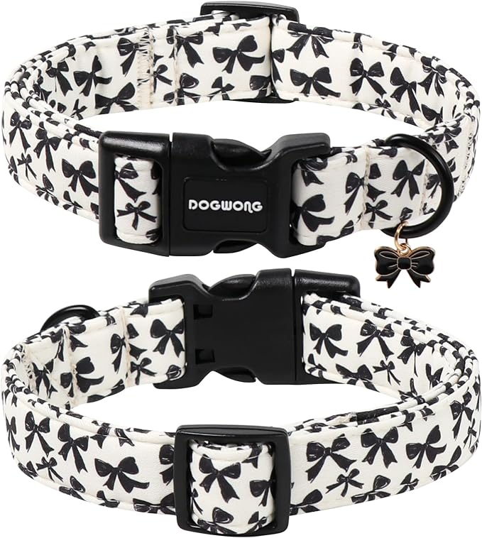 DOGWONG Cute Dog Collar, Black Bow Pattern Dog Collar, Girl Female Dog Collars with Strong Plastic Buckle for Large Dogs,XL