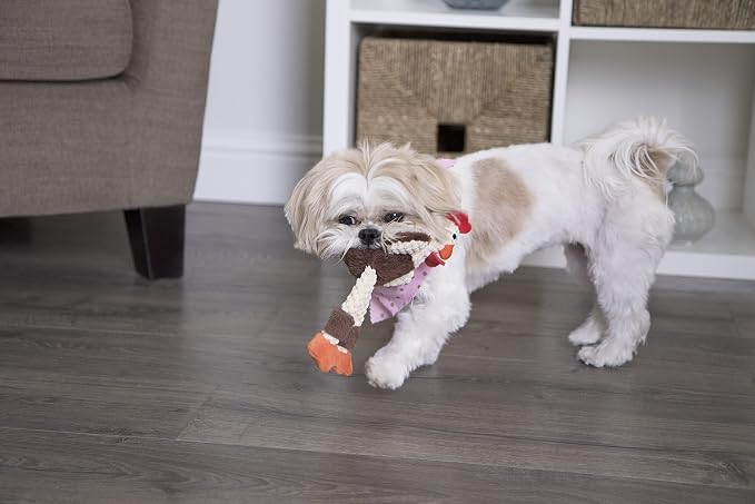 goDog Checkers Just for Me Skinny Rooster Squeaky Plush Dog Toy, Chew Guard Technology - Brown, Mini