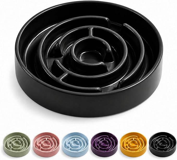 Slow Feeder Dog Bowls, Silicone Dog Bowl with Anti-Slip, Slow Feeder & Non-Slip Design, Boredom and Anxiety Reducer, Suitable for All Breed Dogs and Cat (Ceramic-Black)