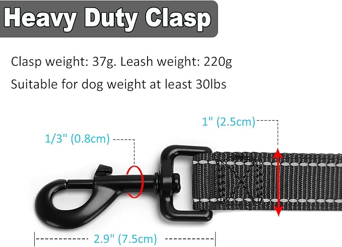 3 Handle Dog Leash, 10FT Triple Handle Reflective Stitching with Padded Traffic Handles, Heavy Duty Training Pet Lead for Control and Safety (Black)