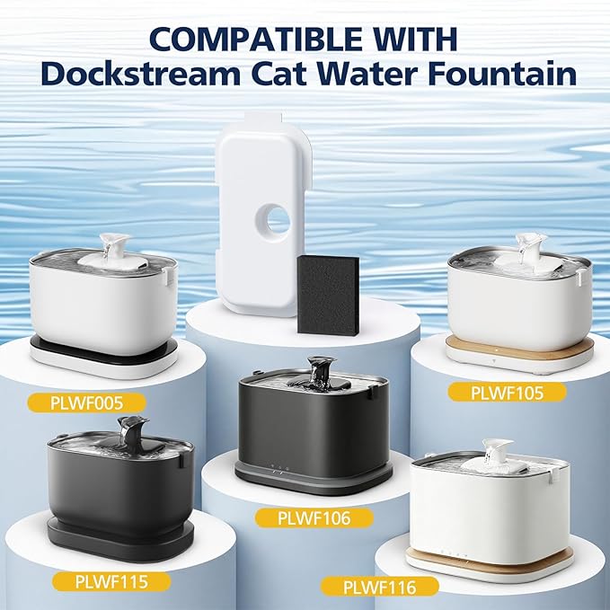 25+25 Packs Replacement Filters for PETLIBRO Dockstream Cat Water Fountain PLWF106/PLWF116/PLWF115/PLWF105/PLWF005, 12 Months Set of Replacement Filters for Pet Water Fountain, 25 Filters + 25 Sponges