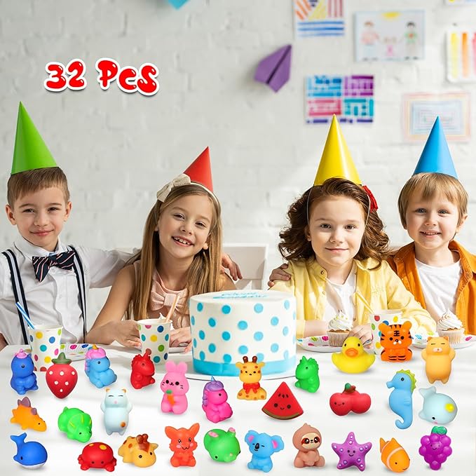 nobasco Squishies, 32 Pack Mochi Squishy Toys - Kawaii Cat Squishys Slow Rising Animals - Party Favors, Goodie Bag, Birthday Gifts, Mini Squishies Stress Reliever Toy
