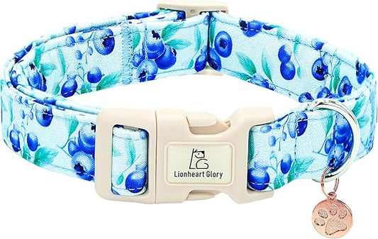 Lionheart glory Dog Collar Blueberries Print Collar for Small Dogs Spring Summer Female or Male Collars Pets Gift Adjustable Heavy-Duty Cute Pet Collars