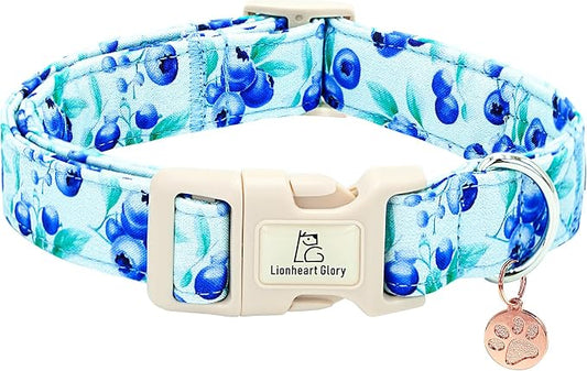 Lionheart glory Dog Collar Blueberries Print Collar for Medium Dogs Spring Summer Female or Male Collars Pets Gift Adjustable Heavy-Duty Cute Pet Collars