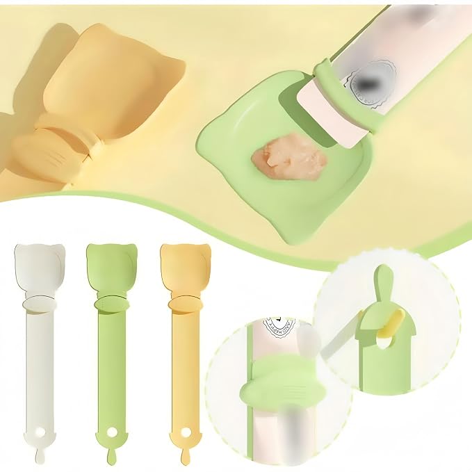 Multifunctional Cat Strip Squeeze Spoon - Cute Cat Head Feeder, 3 Color Strip, Wet Food Dispenser & Treat Spoon (Pet Supplies) (Beige-1PCS+Orange-1PCS)