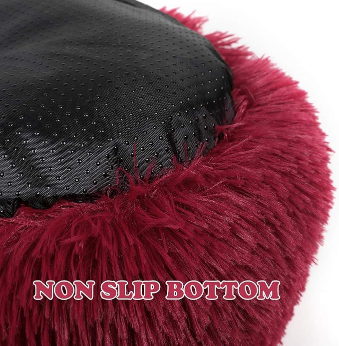 otoez Kitten Puppy Bed Extra Small XS Round Dog Cat Beds Anti Anxiety Plush Pet Calming Donut Bed with Non-Slip Waterproof Bottom, Washable (15.7", Dark Red)