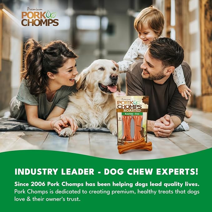 Pork Chomps Roasted Pressed Pork Skin Dog Chews, 4.5-inch Bone, 2 Count