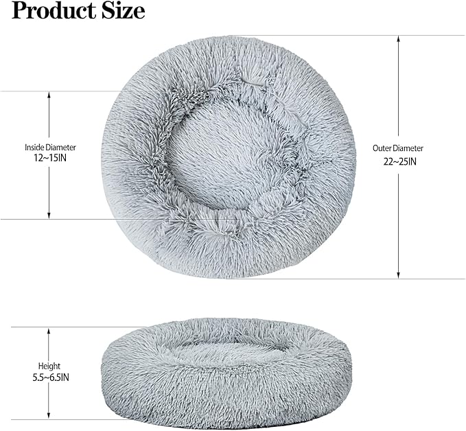 Calming Dog Bed for Small Dogs Cats, Kitty Puppy 23'' Round Anti-Anxiety Warm Fluffy Plush Faux Fur Bed, Soft Anti-Slip Donut Washable Small Pet Bed, Cozy Cat Puppy Bed, Fits up to 30 lbs Pets