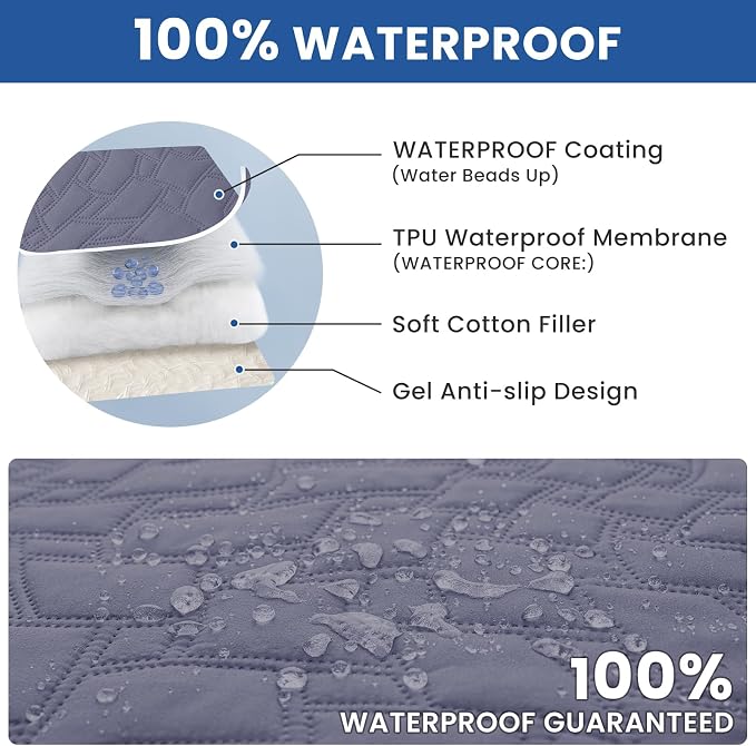 Waterproof Dog Blanket, Non-Slip Soft Pet Bed Cover, Couch Cover for Dogs Washable, Protects Sofa, Furniture, Crate, Car, Tear Resistant Leakproof Pet Blanket (82x82 Inch, Grey Blue)