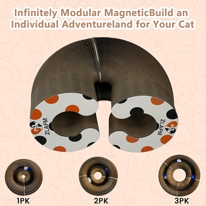 Magnetic Magic Organ Cat Scratcher Toy, Extra-Thick & Large Connectable Cardboard Scratching Board with Bell Ball, Interactive Enrichment Toy for Indoor Cats & Kittens (2 Pack)