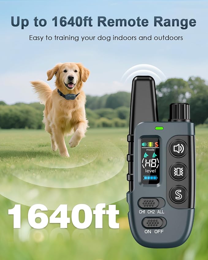 Shock Collar for Dogs, IP67 Waterproof Dog Training Collar with Remote Control, 3 Modes: Beep, Vibration, Safe Static, Rechargeable Adjustable for 15-110lbs Medium Large Dogs