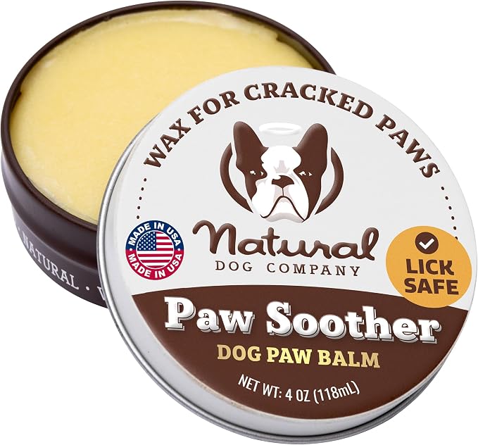 Natural Dog Company Paw Soother Dog Paw Balm – Moisturizes Dry Cracked Paws After Walks, Hot Pavement, Beach Sand, Hiking & Outdoor Play with Coconut Oil & Calendula, Daily Paw Care, 4 oz Tin