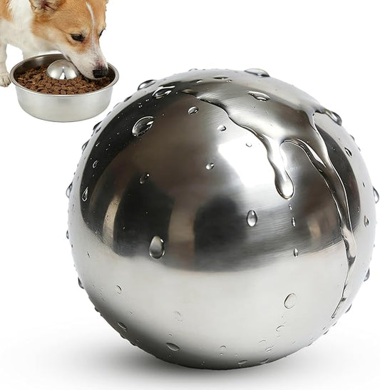 Dog Slow Feeder Ball, Dog Slow Feeders, Stainless Steel, Pet Slow Feeding Promotes Good Eating Habits, Small, Silver Tone