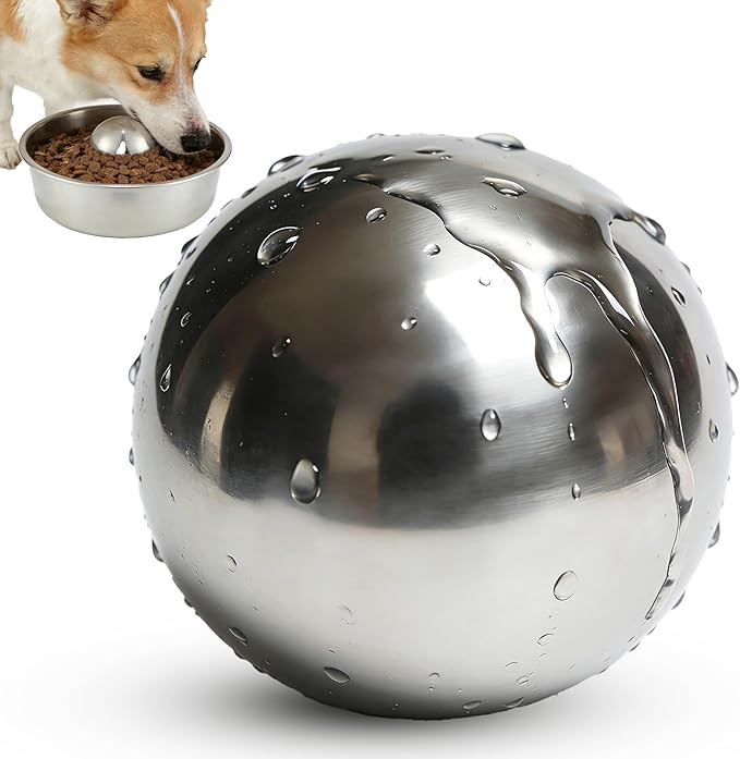 Dog Slow Feeder Ball, Dog Slow Feeders, Stainless Steel, Pet Slow Feeding Promotes Good Eating Habits, Large, Silver Tone