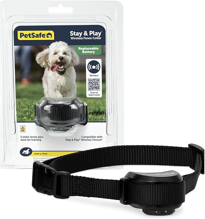 PetSafe Stay & Play Wireless Pet Fence with Replaceable Battery Collar for Dogs & Cats Over 5 lb Waterproof Receiver Collar Tone & Static Correction from Parent Company of Invisible Fence Brand