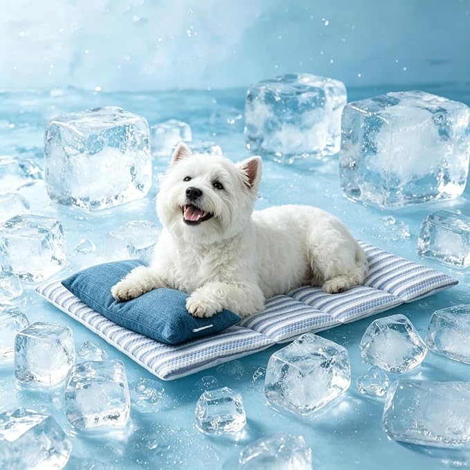Cooling Mat for Dogs, 28.4”×18.5” Dog Cooling Mat for Small or Medium Pets (Q-Max 0.485), Thick Washable Pet Cooling Mat with Pillow, Long-Lasting Chill Pet Pad for Crate, Sofa, Floor, Car