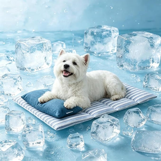 Cooling Mat for Dogs, 28.4”×18.5” Dog Cooling Mat for Small or Medium Pets (Q-Max 0.485), Thick Washable Pet Cooling Mat with Pillow, Long-Lasting Chill Pet Pad for Crate, Sofa, Floor, Car