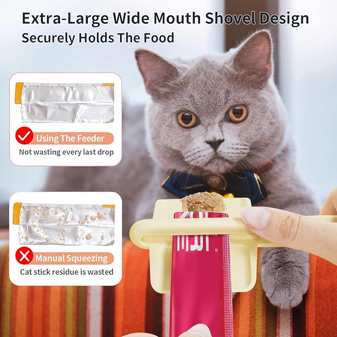 2pcs Cat Strip Feeders, Kitten Strip Squeeze Spoon for Wet Food and Liquid Snack, Cat Lickable Puree Treat Food Dispenser Pet Food Mixing Spoon Feeding Scoop for Pets (Blue & White)
