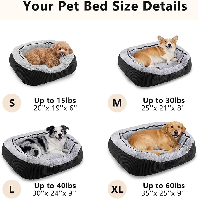 Dog Beds for Small Medium Large Dogs & Cats. Washable Pet Bed, Orthopedic Dog Sofa Bed, Soft Calming Sleeping Warming Puppy Bed (Black, Large-(30’’x 24’’x 9’’))
