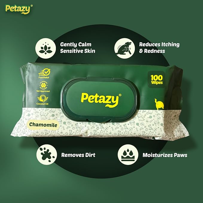 Petazy Pet Wipes for Dogs and Cats – 400 Count (8x8in) Hypoallergenic, Deodorizing Dog Wipes for Paws, Ears and Butt | XL with Aloe & Coconut Oil, Chamomile Scented | Includes 4 Grooming Glove Wipes