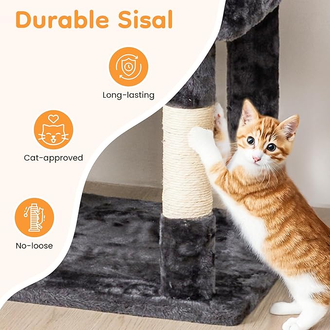 74" Cat Tree Tower with Scratching Posts, Condos, Perch, Hammocks & Toys, Cat Tree for Indoor Cats Large Adult, Ideal for Multi-Cat Households, Dark Gray
