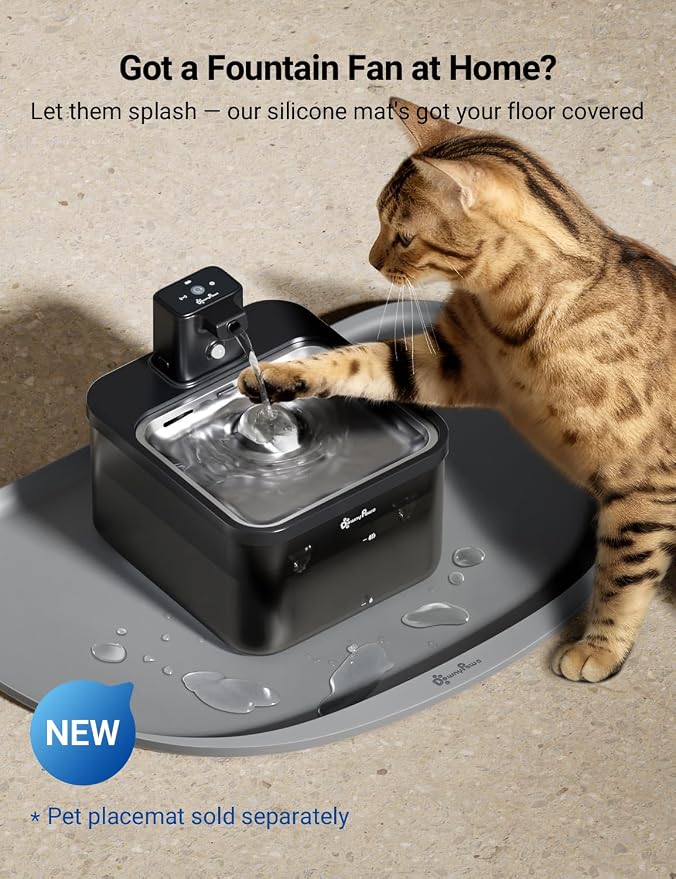 DownyPaws Cat Water Fountain Cordless, 84oz/2.5L Fursink Wireless Pet Water Fountains for Cats Indoor, Battery Operated Cat Drinking Fountain with Motion Sensor, BPA-Free, Black Pro with 6 Filters