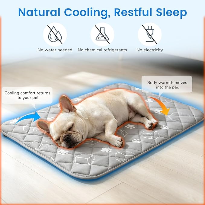 BINGPET Dog Cooling Mat, 35''x23'' Large Upgraded Thickened Cooling Fiber Endothermic Color Changing Pad, Non-Slip Summer Pet Blanket, Foldable Washable Non-Toxic Pet Mat for Indoor Outdoor Use