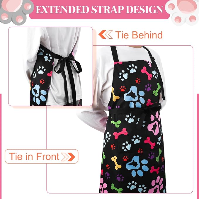 Dog Grooming Waterproof Apron with 2 Pockets, Cute Animals Puppy Dog Pets Apron