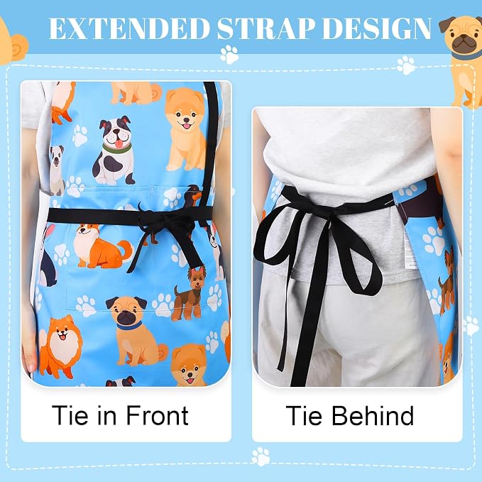 Dog Grooming Waterproof Apron with 2 Pockets, Cute Animals Puppy Dog Pets Apron