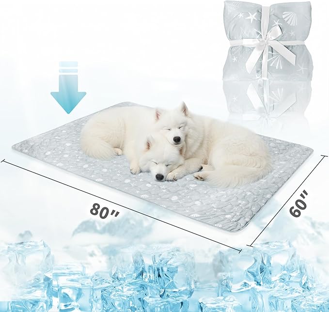 NWK Dog Cooling Blanket, Q-Max>0.345, Ice Silk Cool to Touch Material, Reversible Breathable Bed Cover, Furniture Protector Couch Sofa for Summer, Machine Washable (Misty Gray, 60'' X 80'')