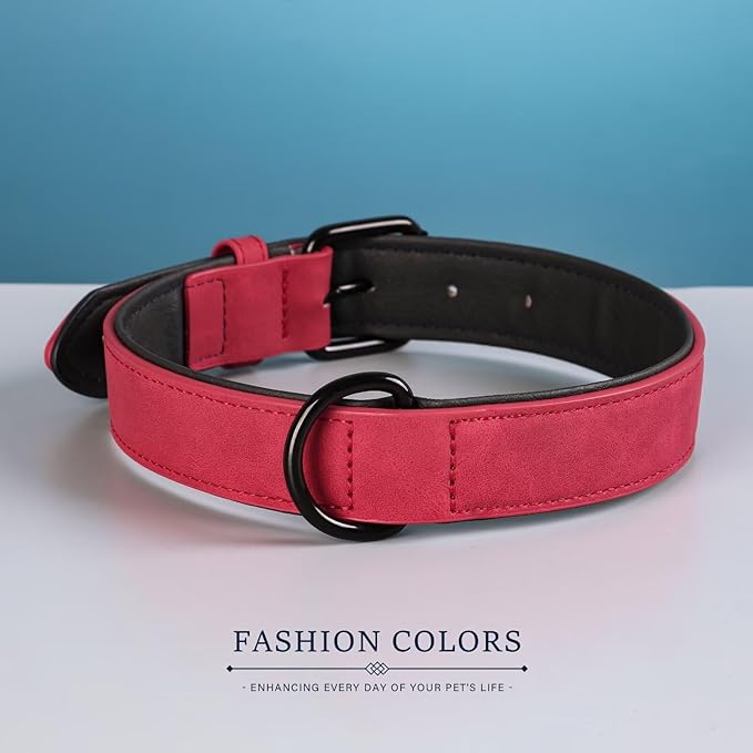 Didog Soft Padded PU Leather Dog Collar, Breathable and Adjustable Red Dog Collar for Large Dogs, Comfortable for Daily Walk,Red XL Fit Neck 18-22"(45-71 lbs)