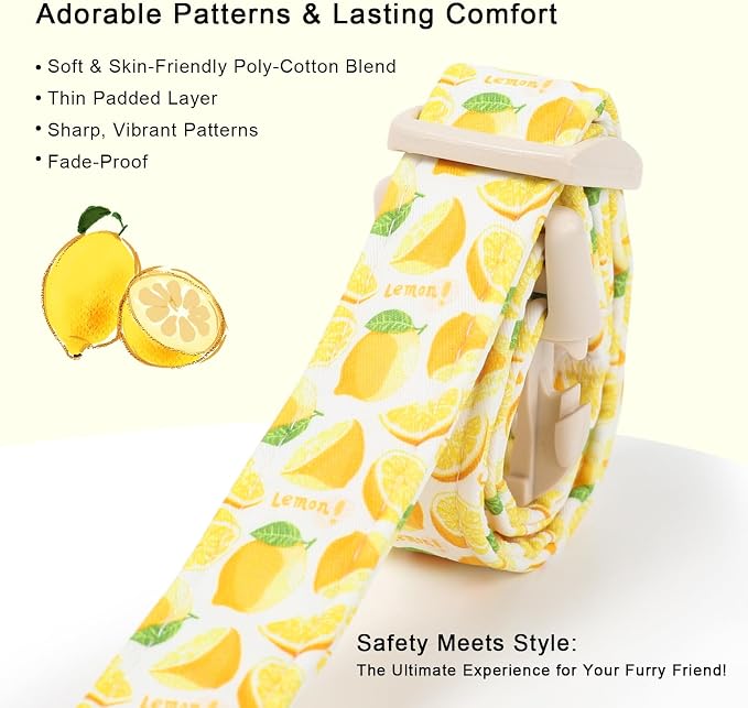Summer Dog Collar Yellow Lemon Dog Collars for Large Dogs - Lightweight Adjustable Cute Male Female Dogs Everyday Collar with Safety Buckle L
