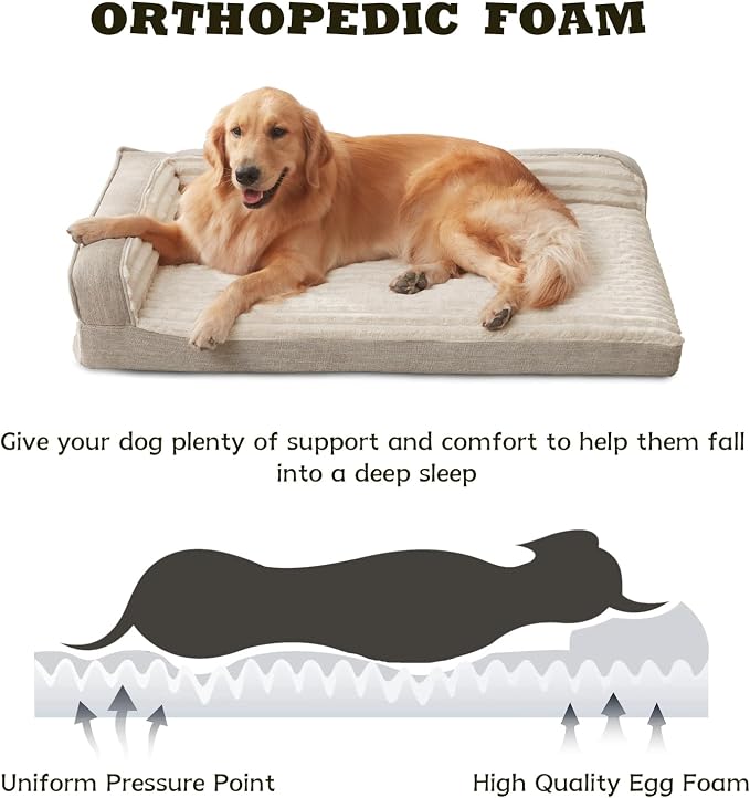 WINDRACING Orthopedic Dog Beds for Small Dogs, Waterproof Egg Foam Dog Sofa Bed with L Bolster Sides, Washable Small Pet Bed with Removable Cover & Non-Slip Bottom, 30 x 20 inch, Beige