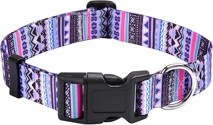 Mihqy Dog Collar with Bohemia Floral Tribal Geometric Patterns - Soft Ethnic Style Collar Adjustable for Small Medium Large Dogs(Purple Bohemia,S)