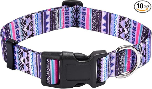 Mihqy Dog Collar with Bohemia Floral Tribal Geometric Patterns - Soft Ethnic Style Collar Adjustable for Small Medium Large Dogs(Purple Bohemia,XS)