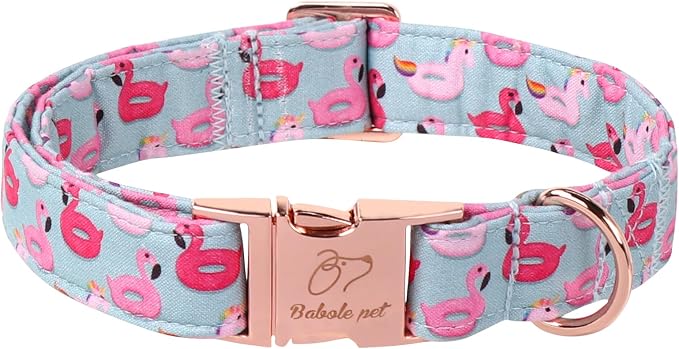 Adjustable Summer Dog Collar - Cute Pink Flamingo Dog Collars for Small Dogs, Durable Boy Girl Dogs Heavy Duty Metal Buckle Collar S