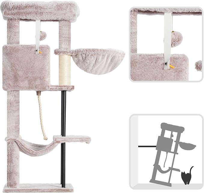 Gitelsnour Cat Tree, Cat Tower for Indoor Cats, 43.3 inch Cat Tree Tower with Sturdy Steel Tube, Cat Hammock, Cat Condo for Small Cats and Kittens, Cat Scratching Post, Muchroom GCT004SMU